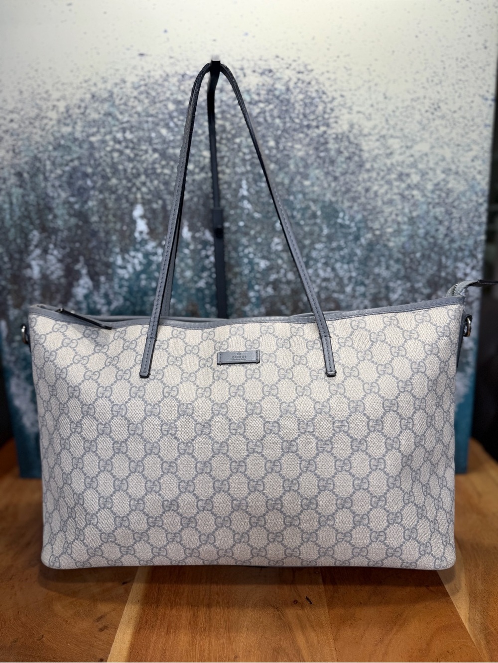 Gucci Old Money GG Supreme Canvas Gray Tote Shoulder Bag